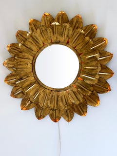 Large Decorative Mid Century Modern Sunflower Backlit Wall Mirror Germany 1960s