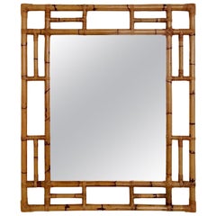 Large Decorative Midcentury Bamboo Mirror, circa 1970, Italy