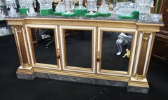Large Decorative Neoclassical Style Gilt and Painted Marble Mirrored Credenza