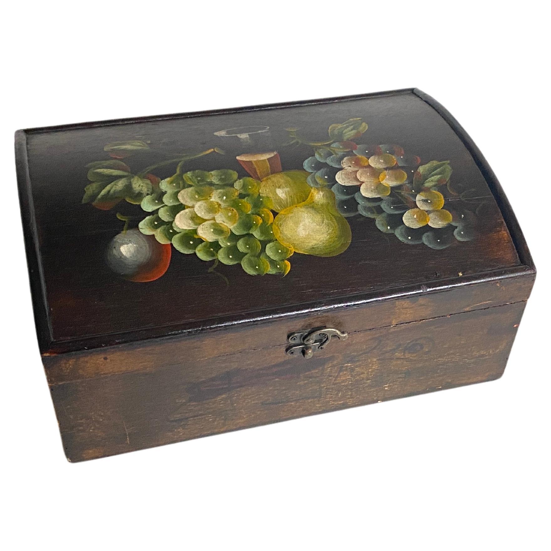Large Decorative or Jewelry Box, in Wood, England, 20th Century Fruits Decor For Sale