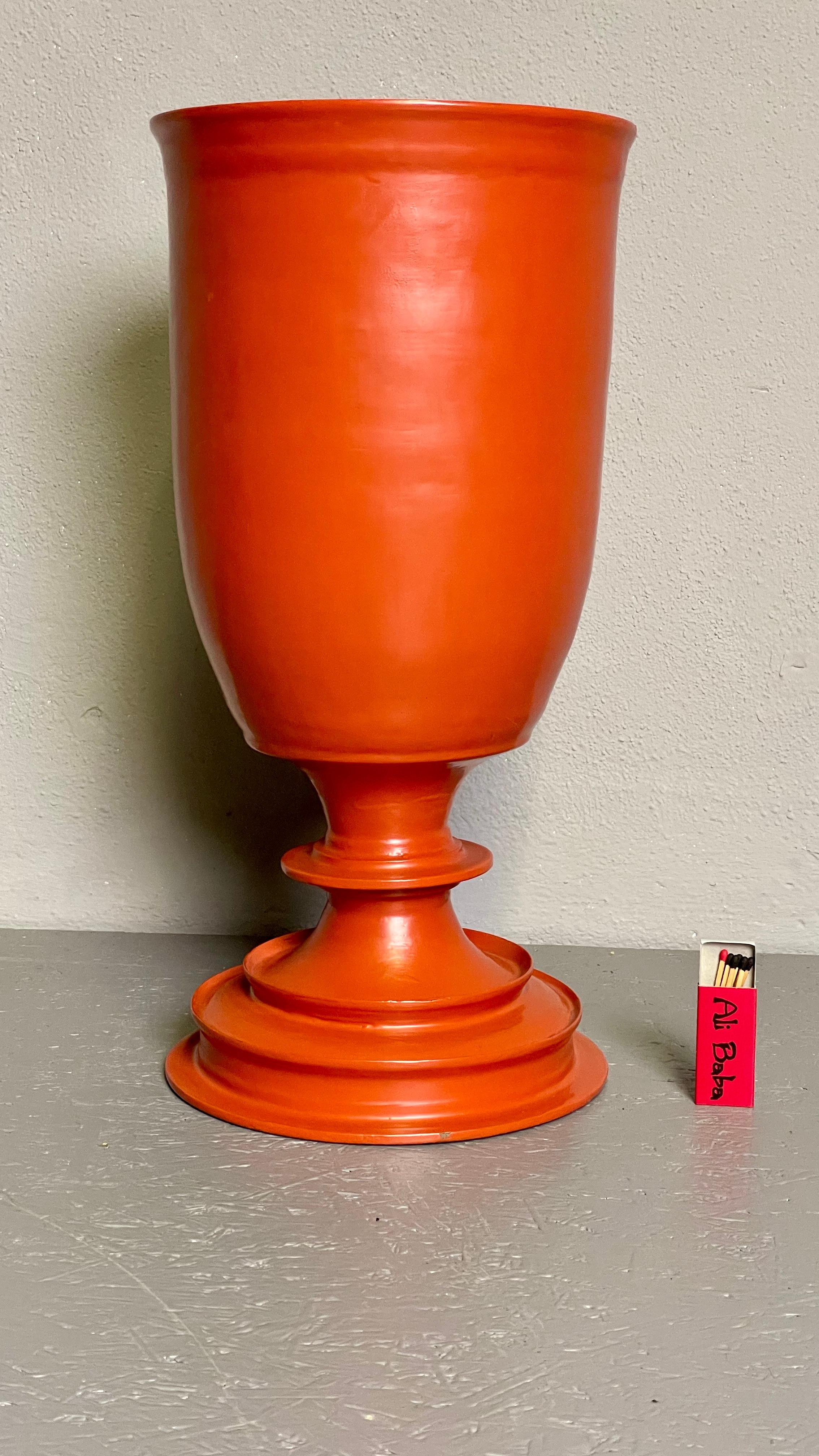 Late 20th Century Large Decorative Orange-Red Vase For Sale