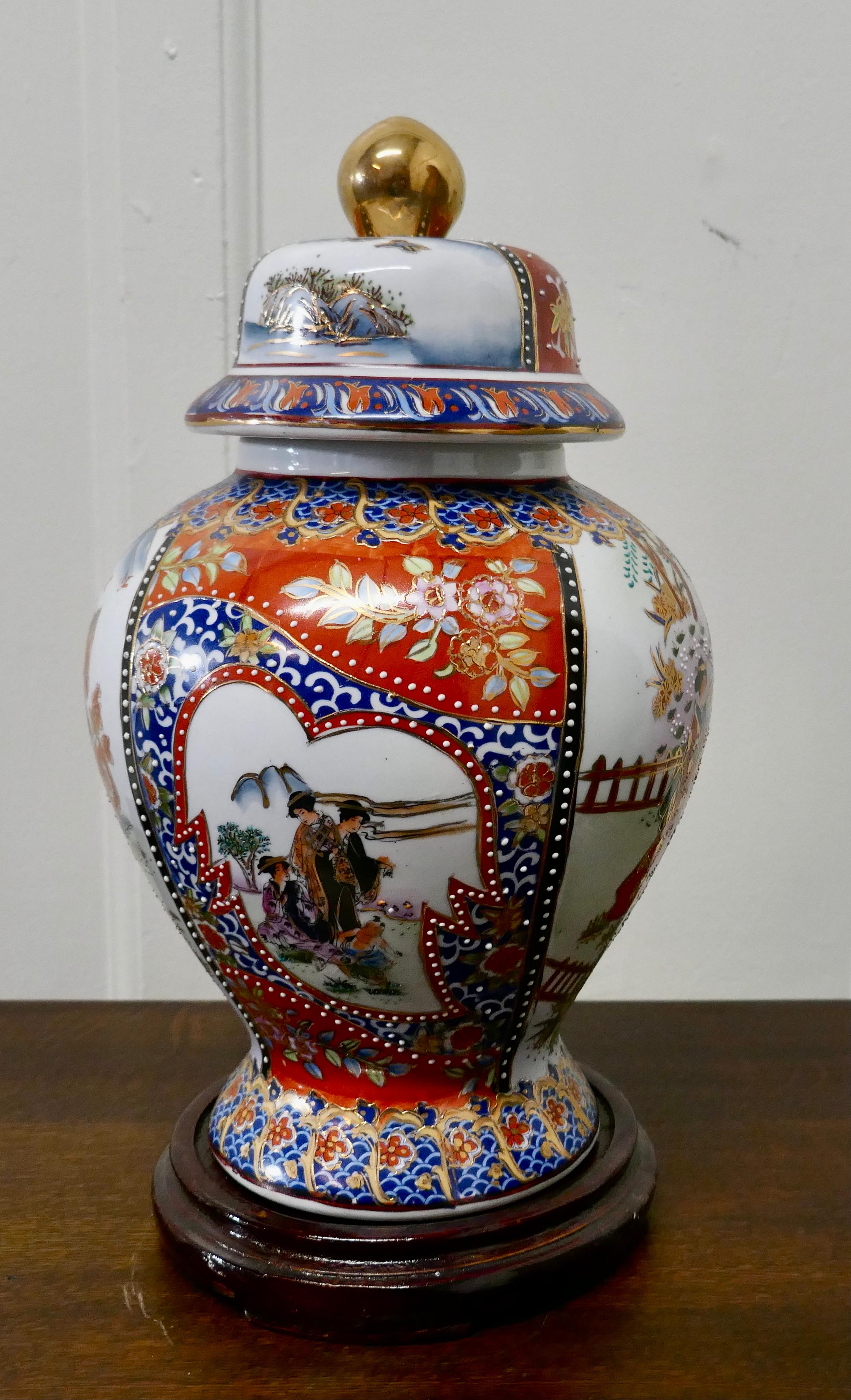 Qing Large Decorative Oriental Ginger or Spice Jar on Stand For Sale