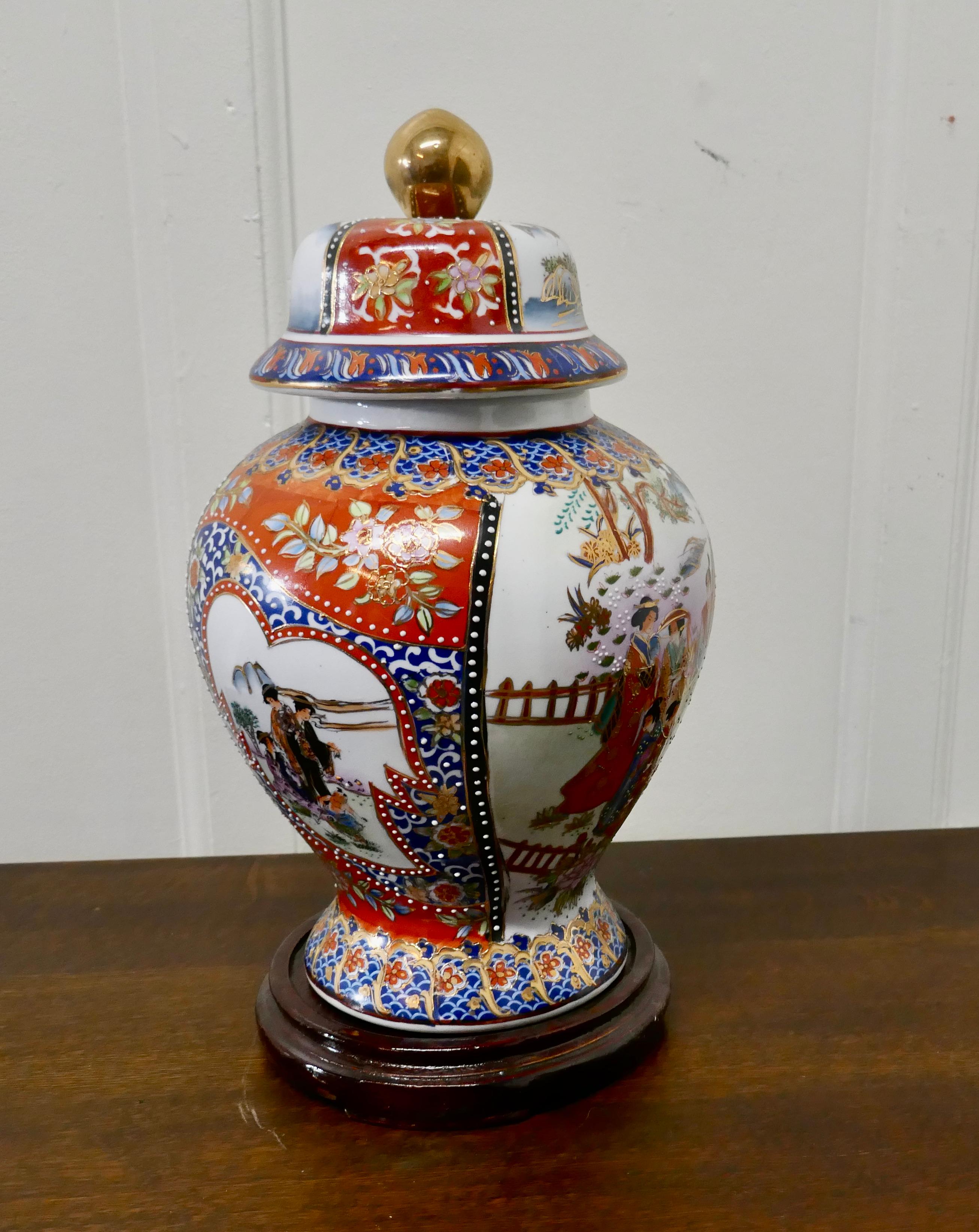Large Decorative Oriental Ginger or Spice Jar on Stand For Sale 1