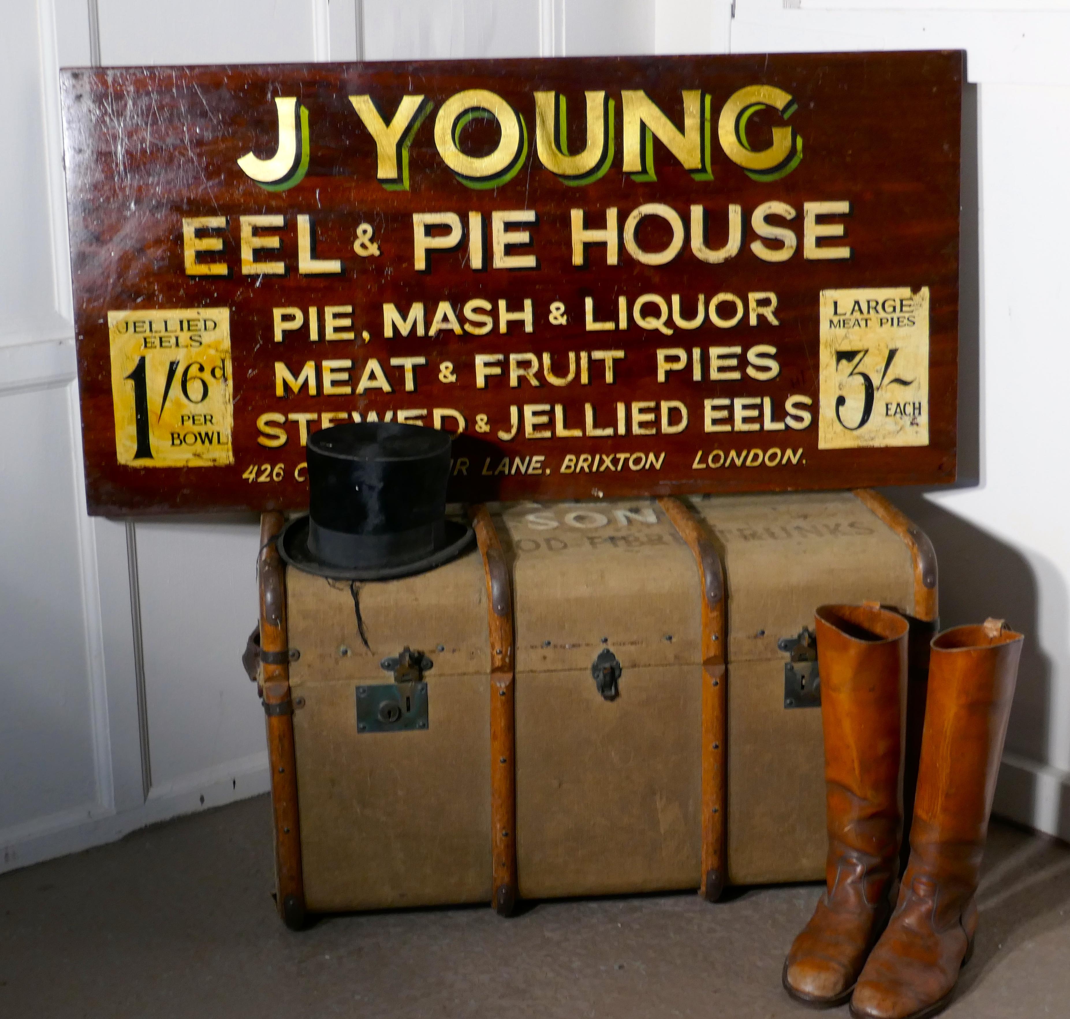 Industrial Large Decorative Painted Advertising Sign, Eel and Pie Shop