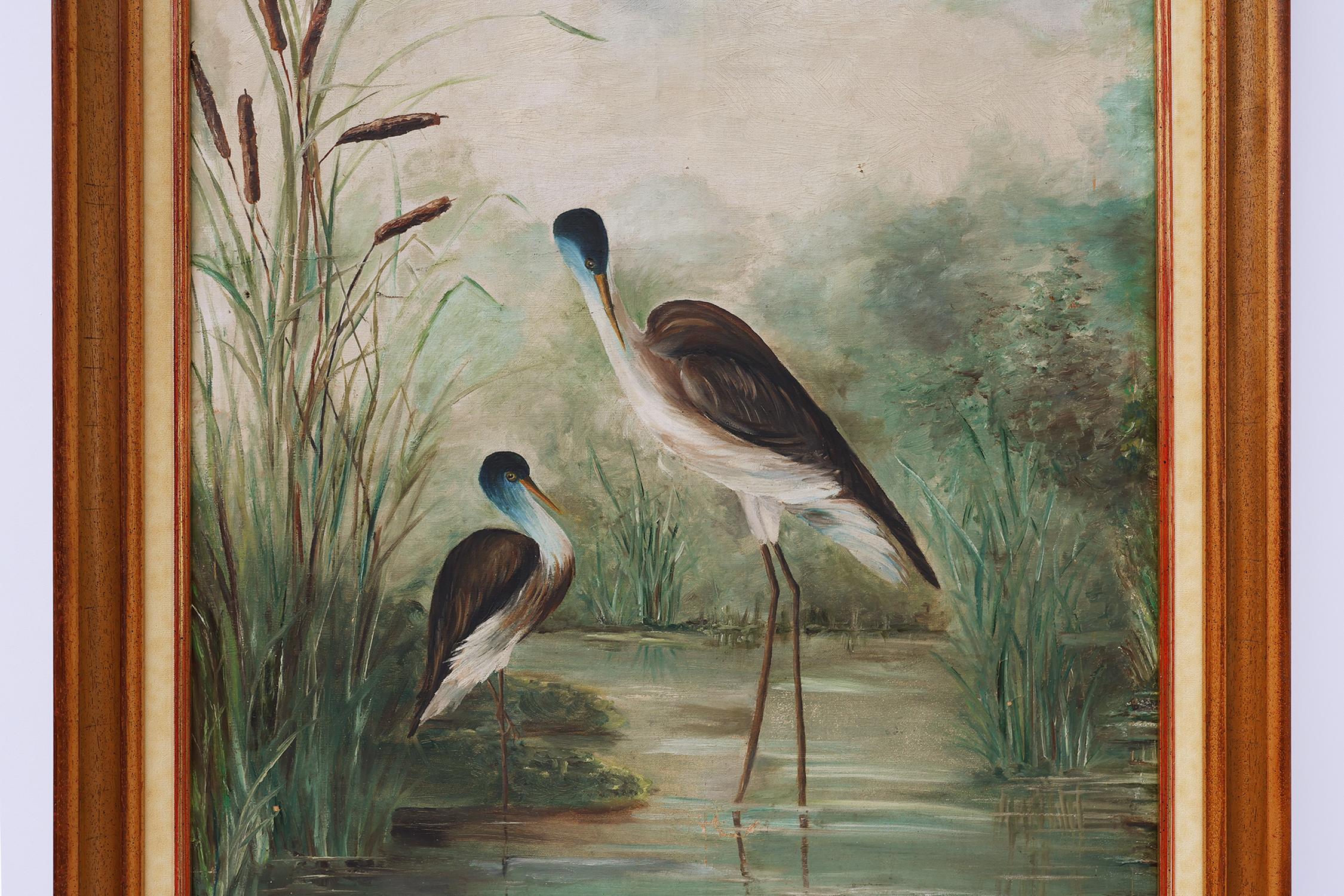 Mid-Century Modern Grand tableau décoratif d'oiseaux dans l'eau, France années 1960 en vente