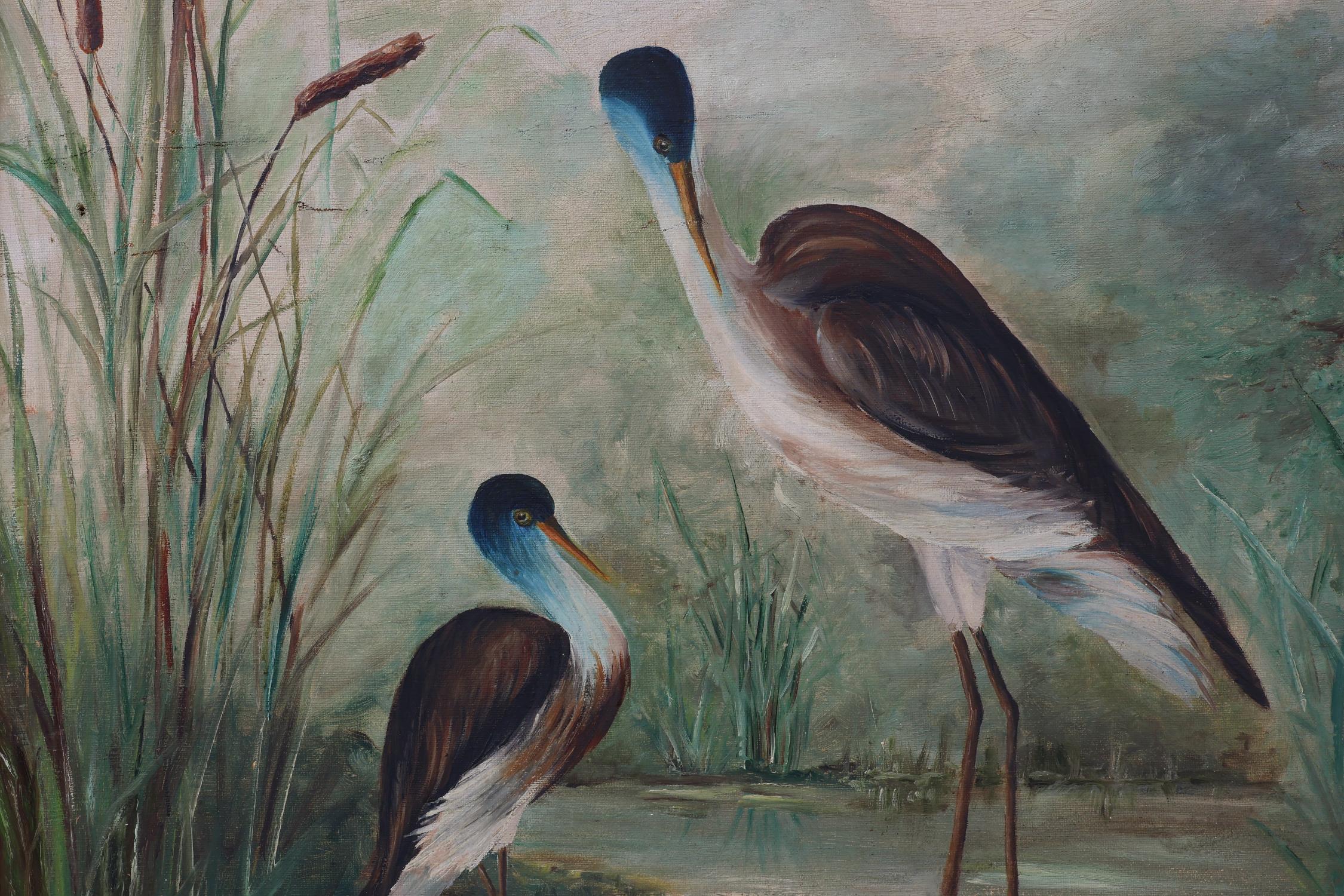 Français Grand tableau décoratif d'oiseaux dans l'eau, France années 1960 en vente