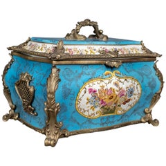 Vintage Large Decorative Porcelain Casket, Sevres Style Gilt Mounted Ceramic