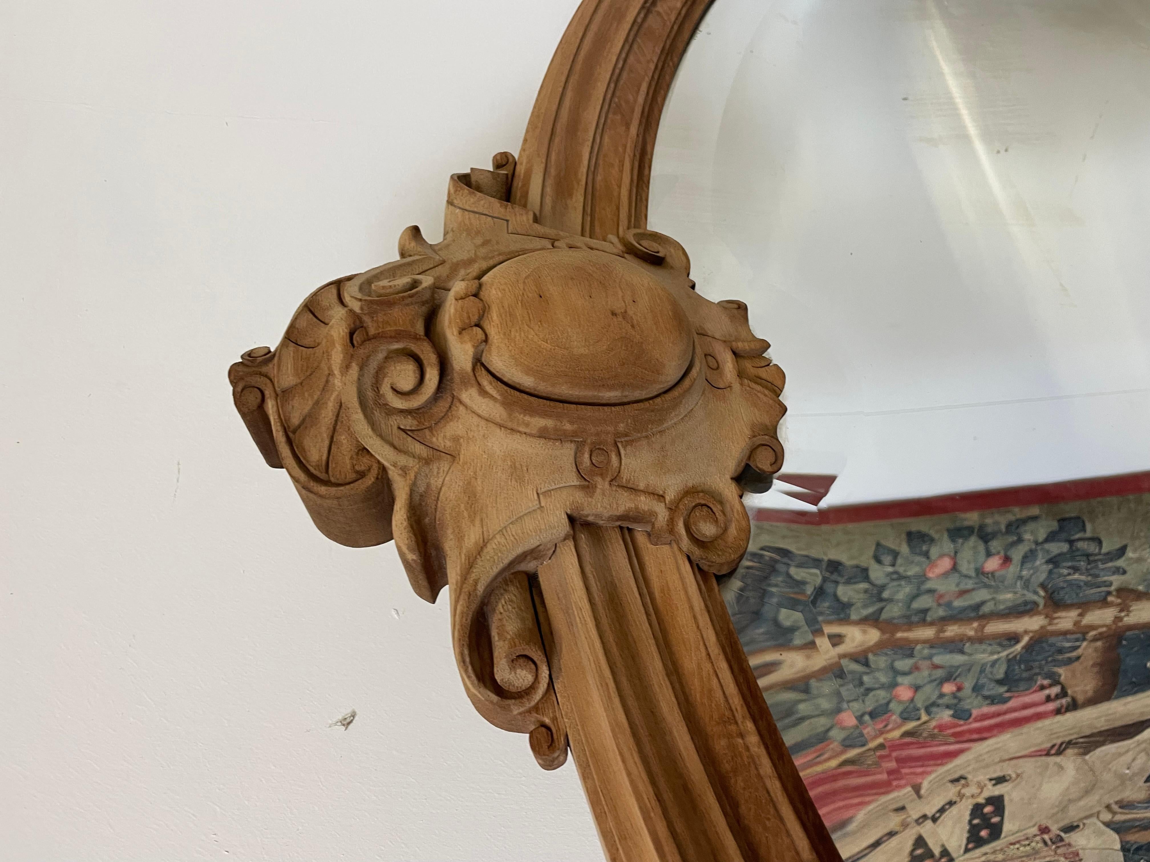 Louis XVI Large decorative raw walnut full length wall mirror
