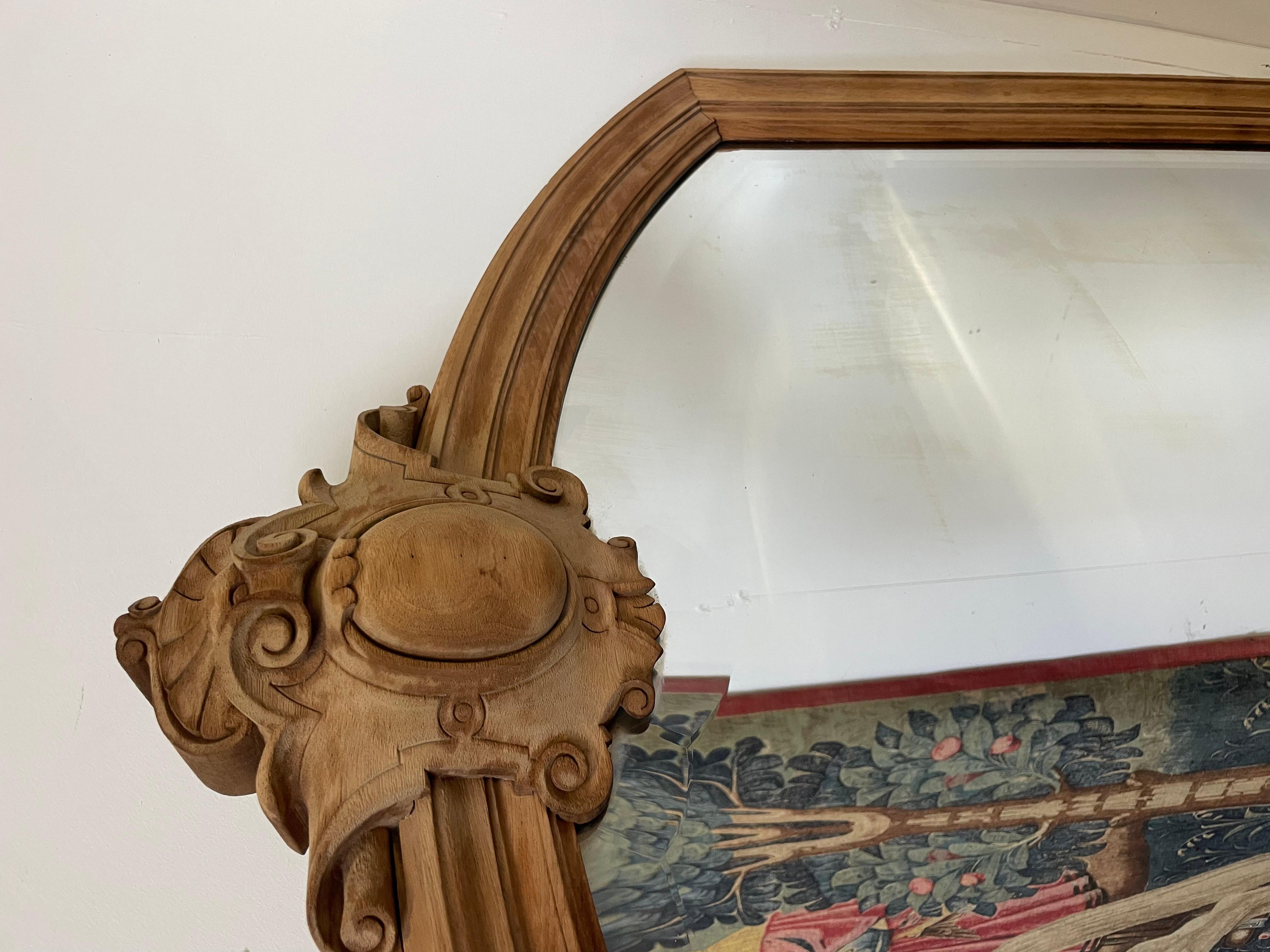 French Large decorative raw walnut full length wall mirror