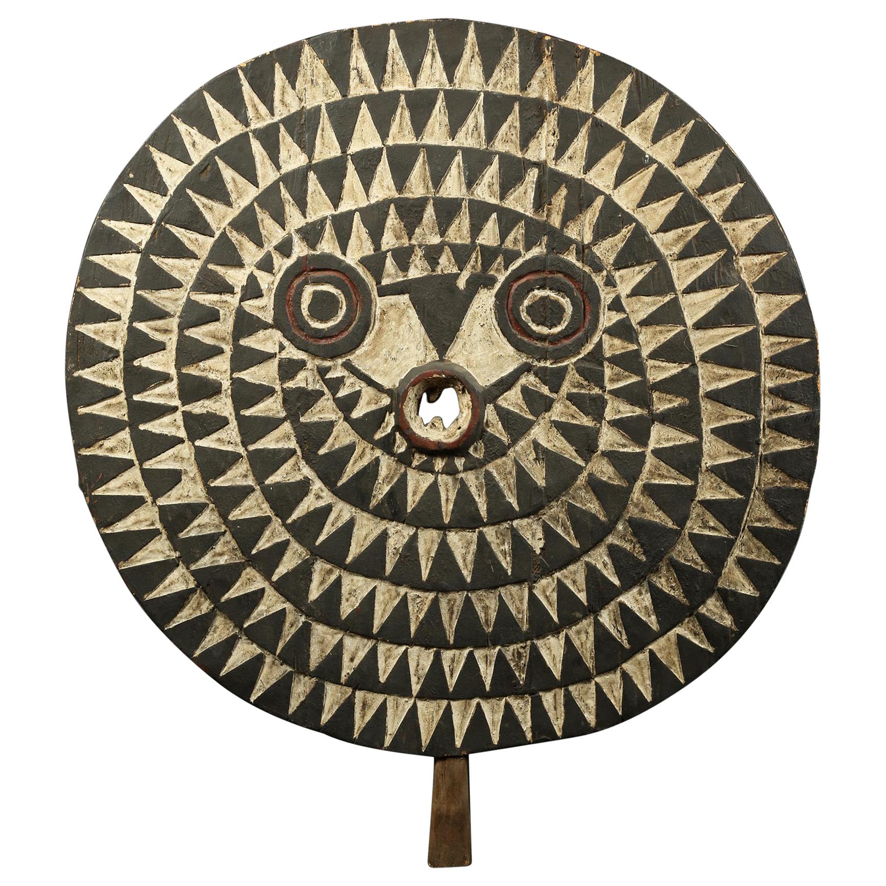 Large Decorative Round Flat Bwa Bird Mask with B & W Geometric Design Wall Art For Sale