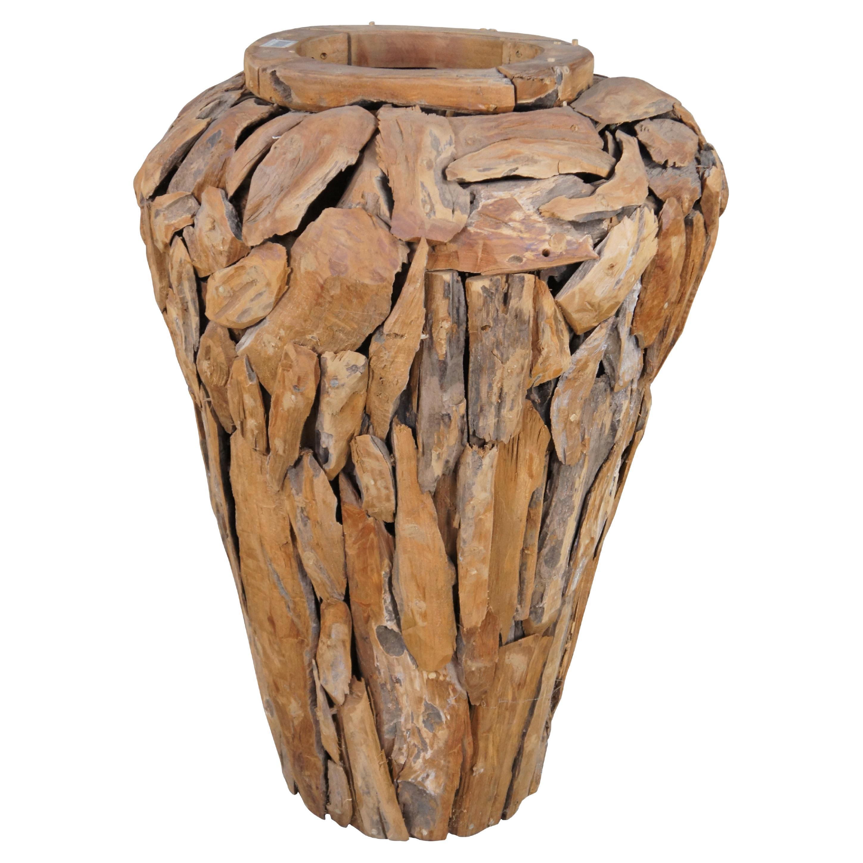 Große dekorative rustikale Bodenvase aus aufgearbeitetem Teakholz mit Wurzelholzwurzelholz 32"