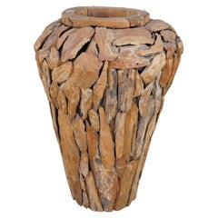 Grand vase décoratif rustique en bois de teck recyclé 32".