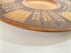 Large Decorative Scandinavian Wood Plate Old Patina Circa 1960
