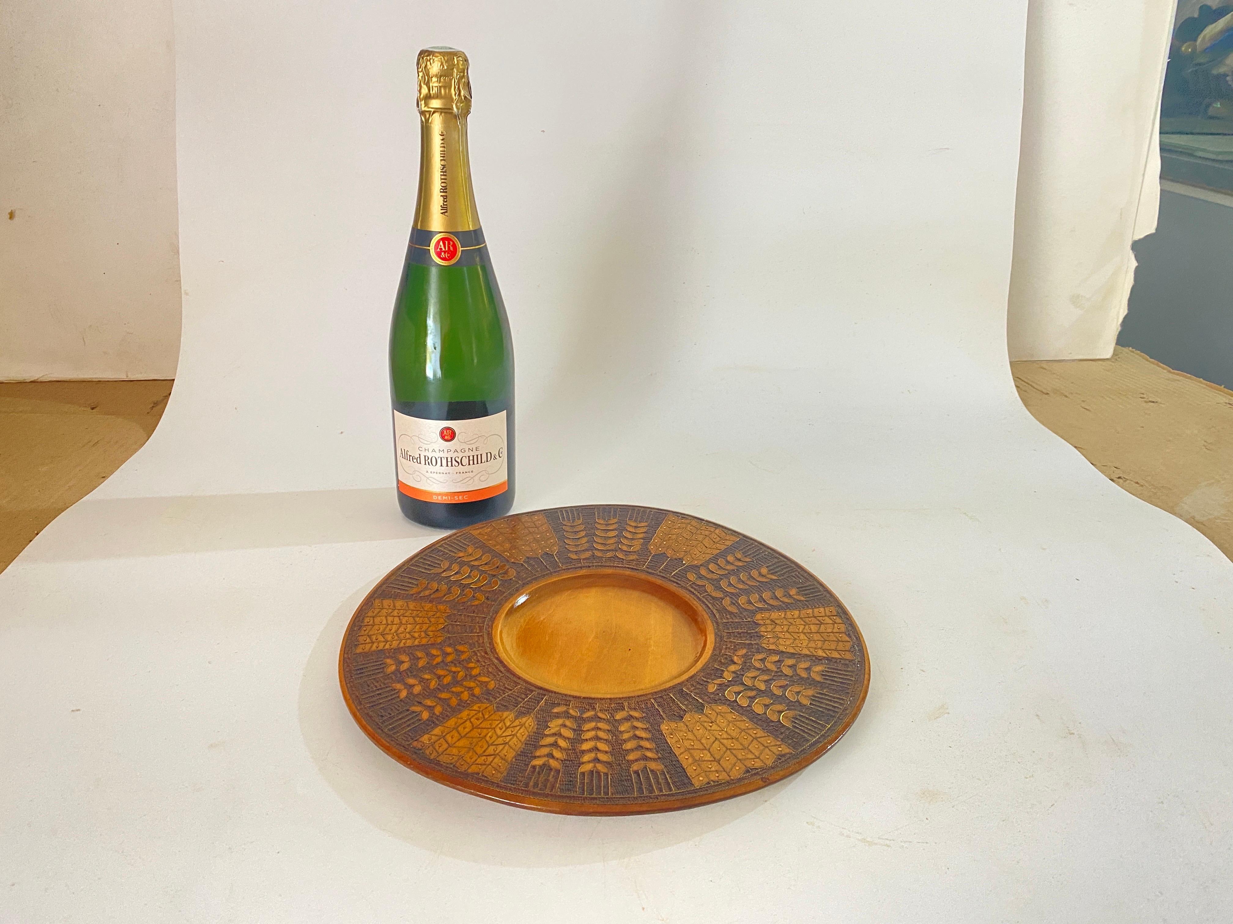 Mid-20th Century Large Decorative Scandinavian Wood Plate Old Patina Circa 1960  For Sale