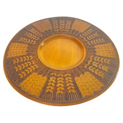 Large Decorative Scandinavian Wood Plate Old Patina Circa 1960 