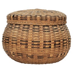 Antique Large Decorative Splint Wood Lidded Basket