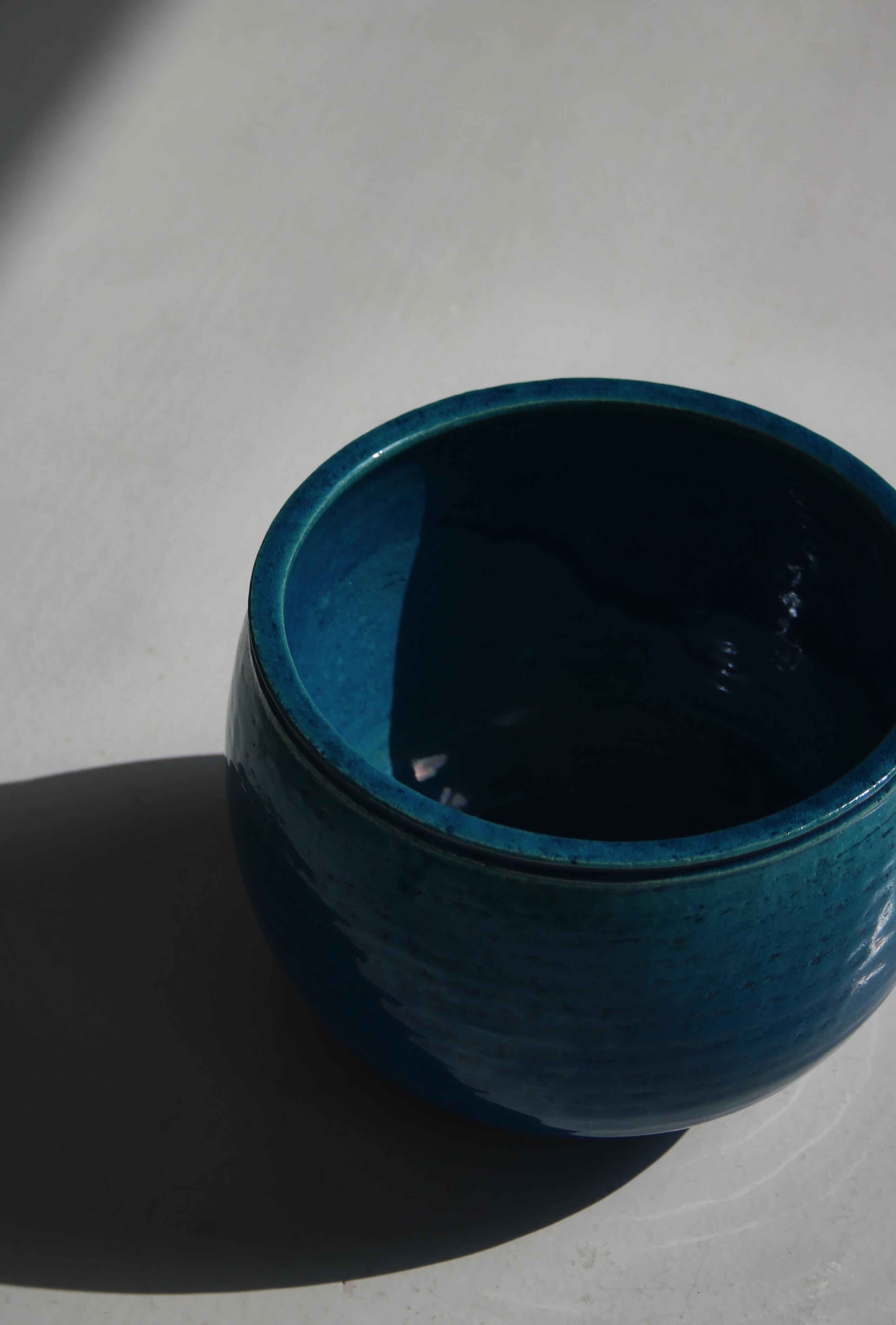 Large Decorative Stoneware Bowl in Blue Glazing by Nils Kähler, Denmark, 1960s 5