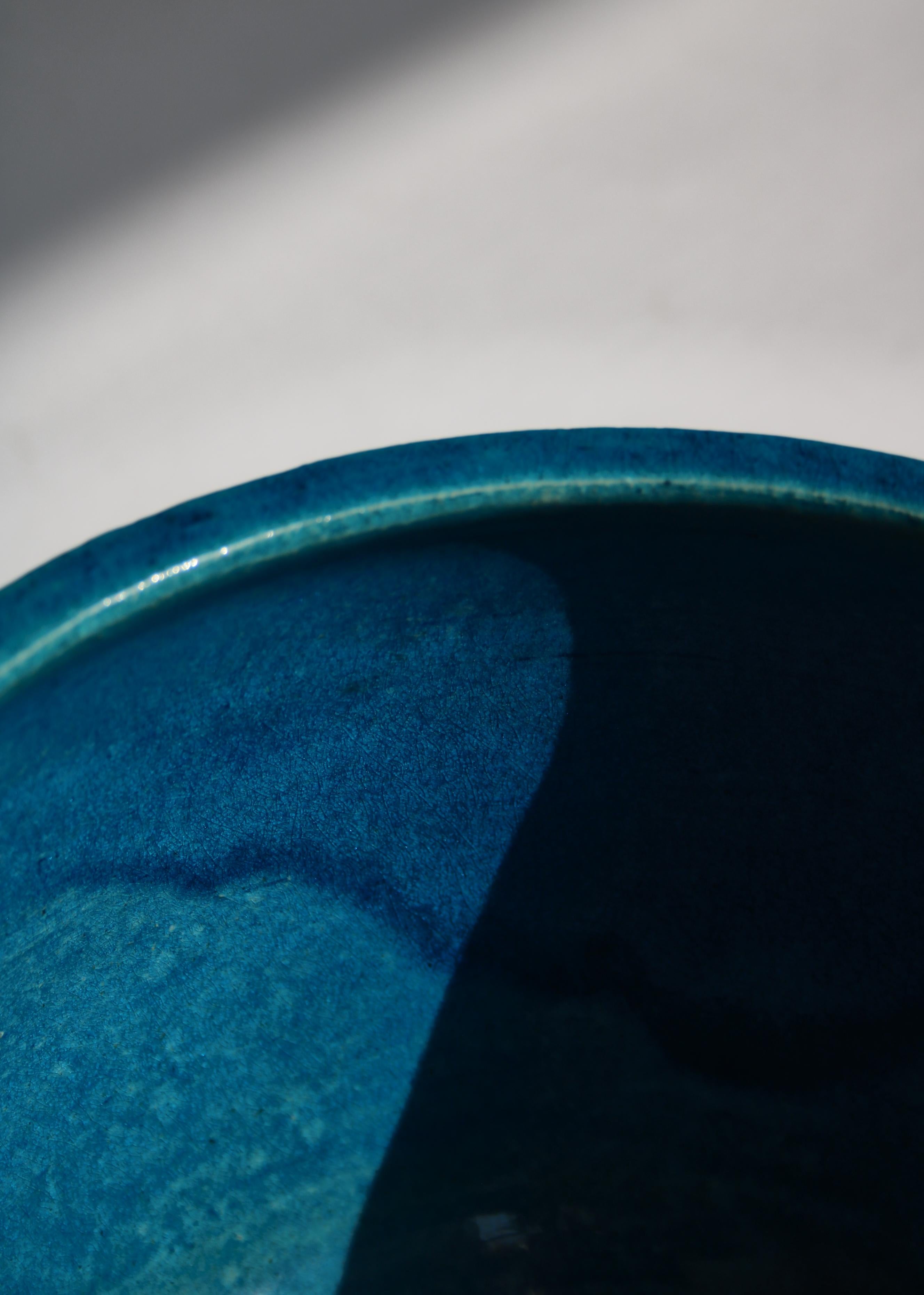 Large Decorative Stoneware Bowl in Blue Glazing by Nils Kähler, Denmark, 1960s 6