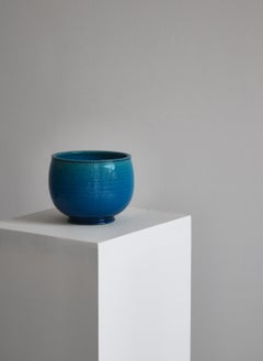Large Decorative Stoneware Bowl in Blue Glazing by Nils Kähler, Denmark, 1960s