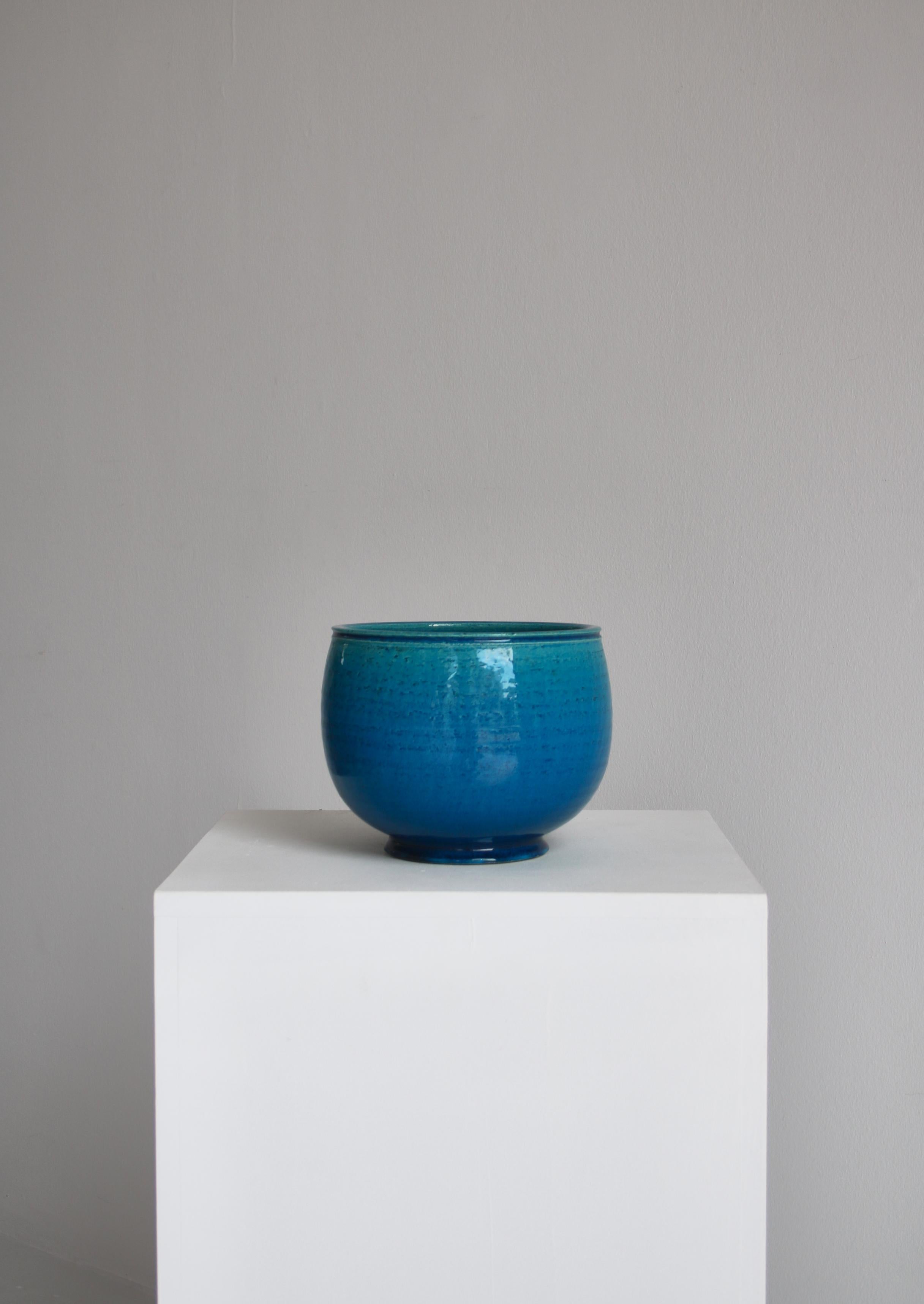 Large Decorative Stoneware Bowl in Blue Glazing by Nils Kähler, Denmark, 1960s 1