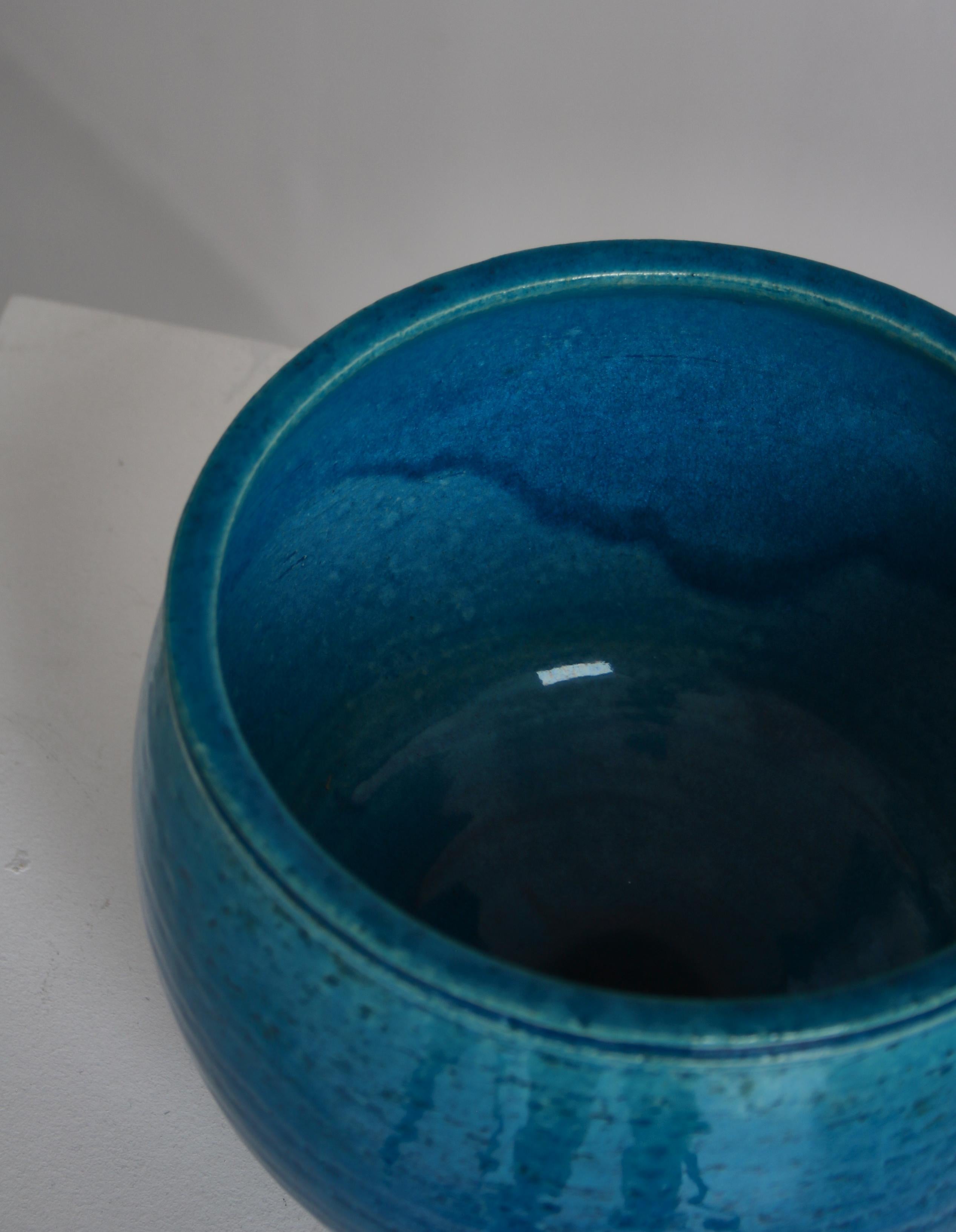 Large Decorative Stoneware Bowl in Blue Glazing by Nils Kähler, Denmark, 1960s 2