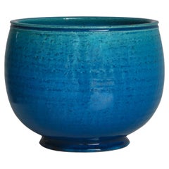 Large Decorative Stoneware Bowl in Blue Glazing by Nils Kähler, Denmark, 1960s