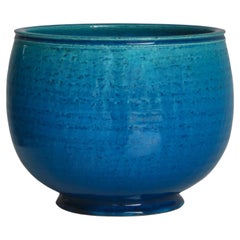 Large Decorative Stoneware Bowl in Blue Glazing by Nils Kähler, Denmark, 1960s