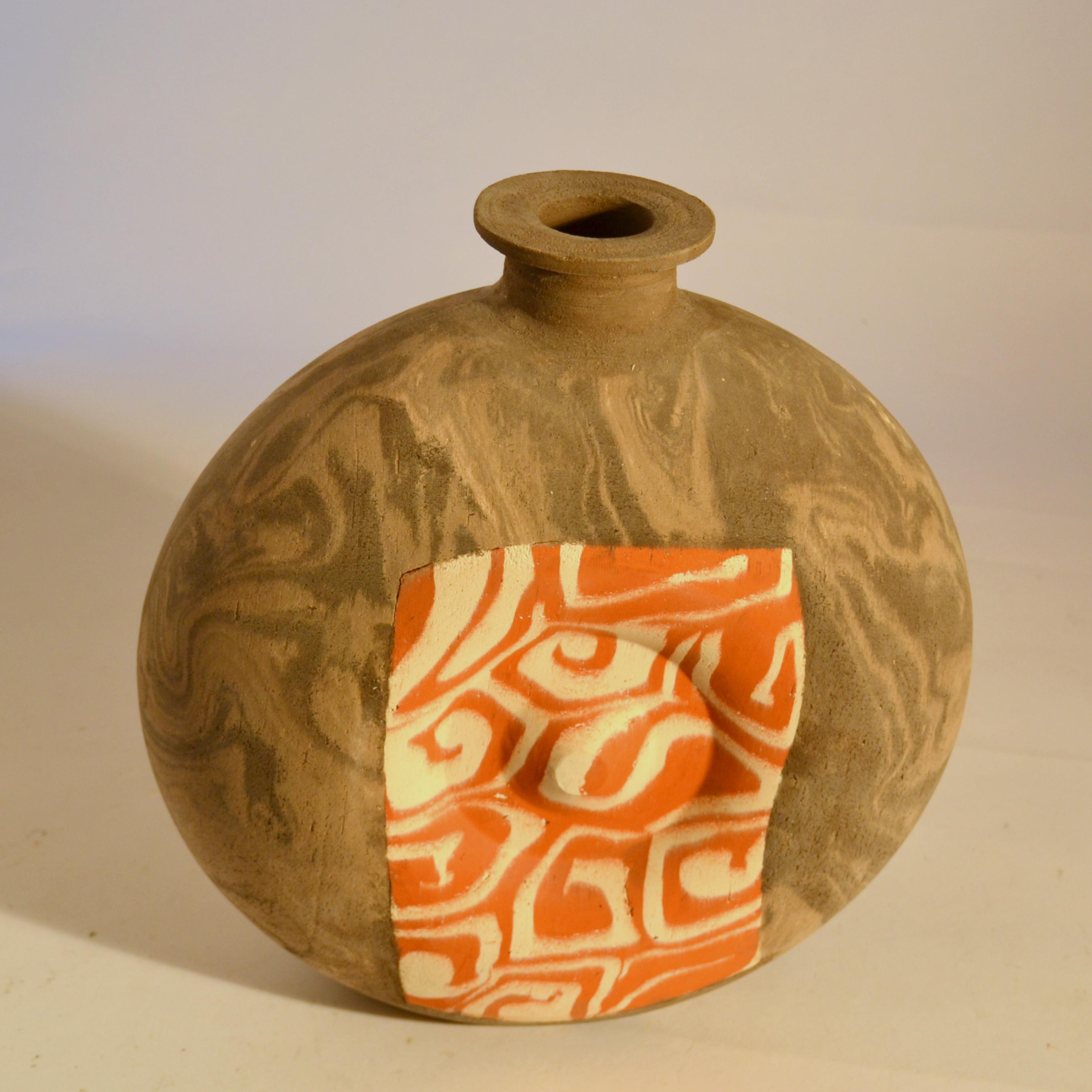 Hand-Crafted Large Decorative Studio Pottery Vases in Geometric Patterns and Earth Tones For Sale