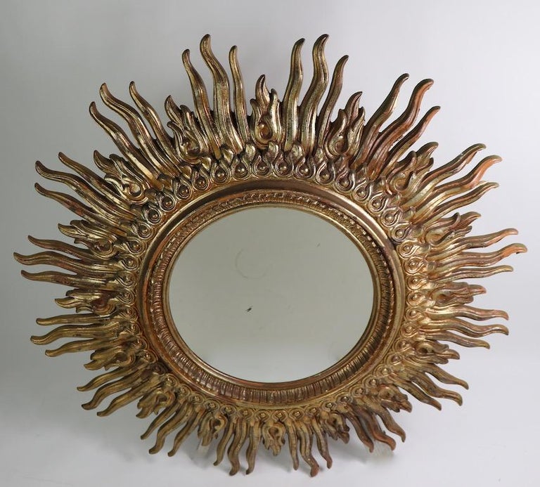 Large Decorative Sunburst Starburst Mirror With Cast Plastic Frame At 1stdibs