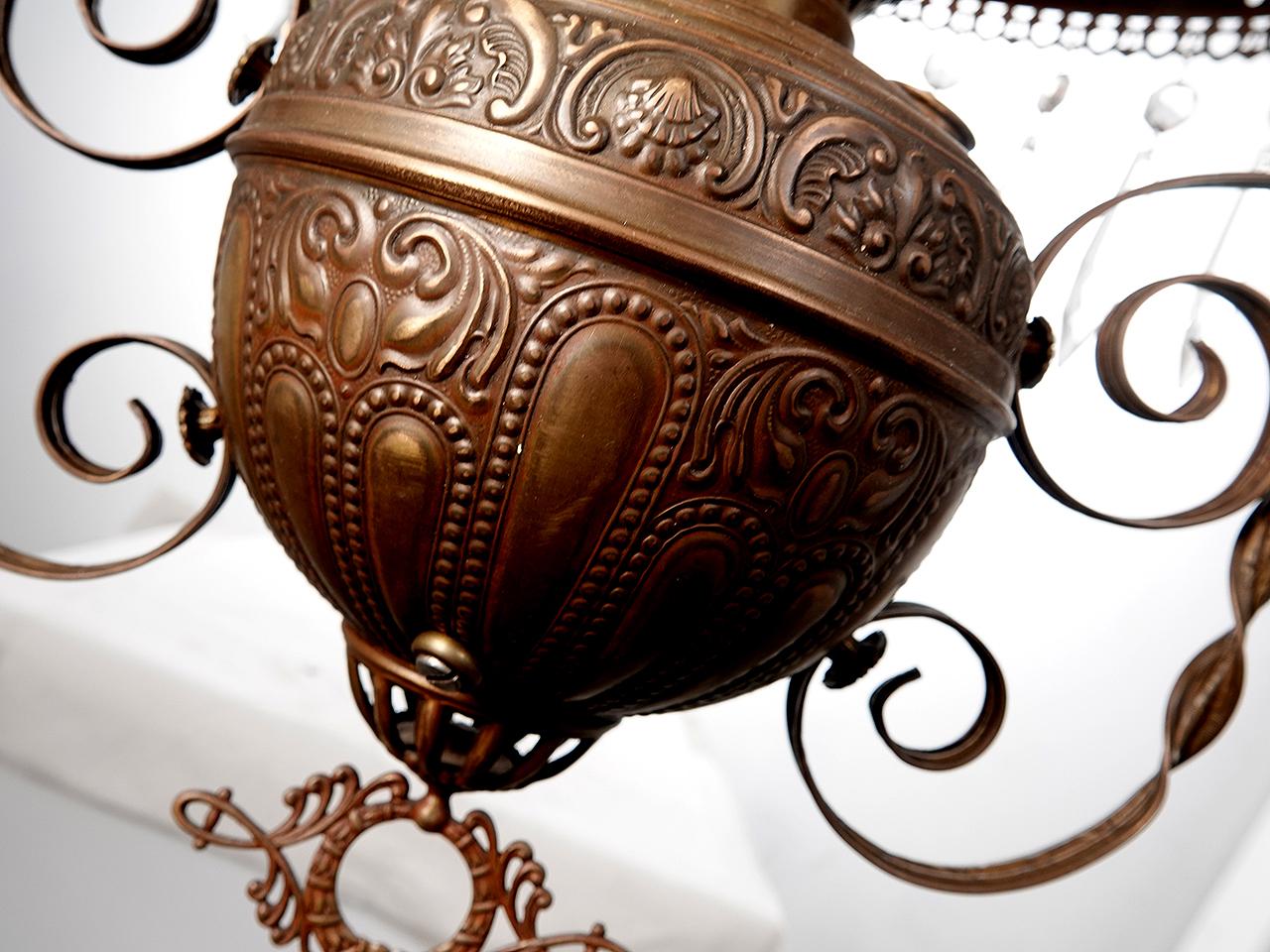 American Large Decorative Victorian Oil Hanging Lamp - Newly Wired