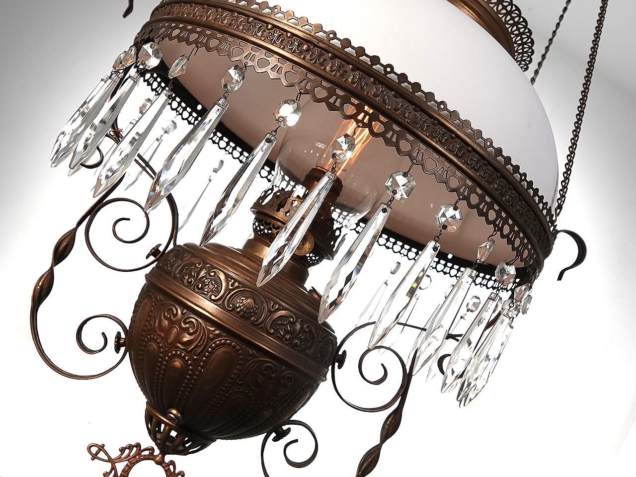 19th Century Large Decorative Victorian Oil Hanging Lamp - Newly Wired