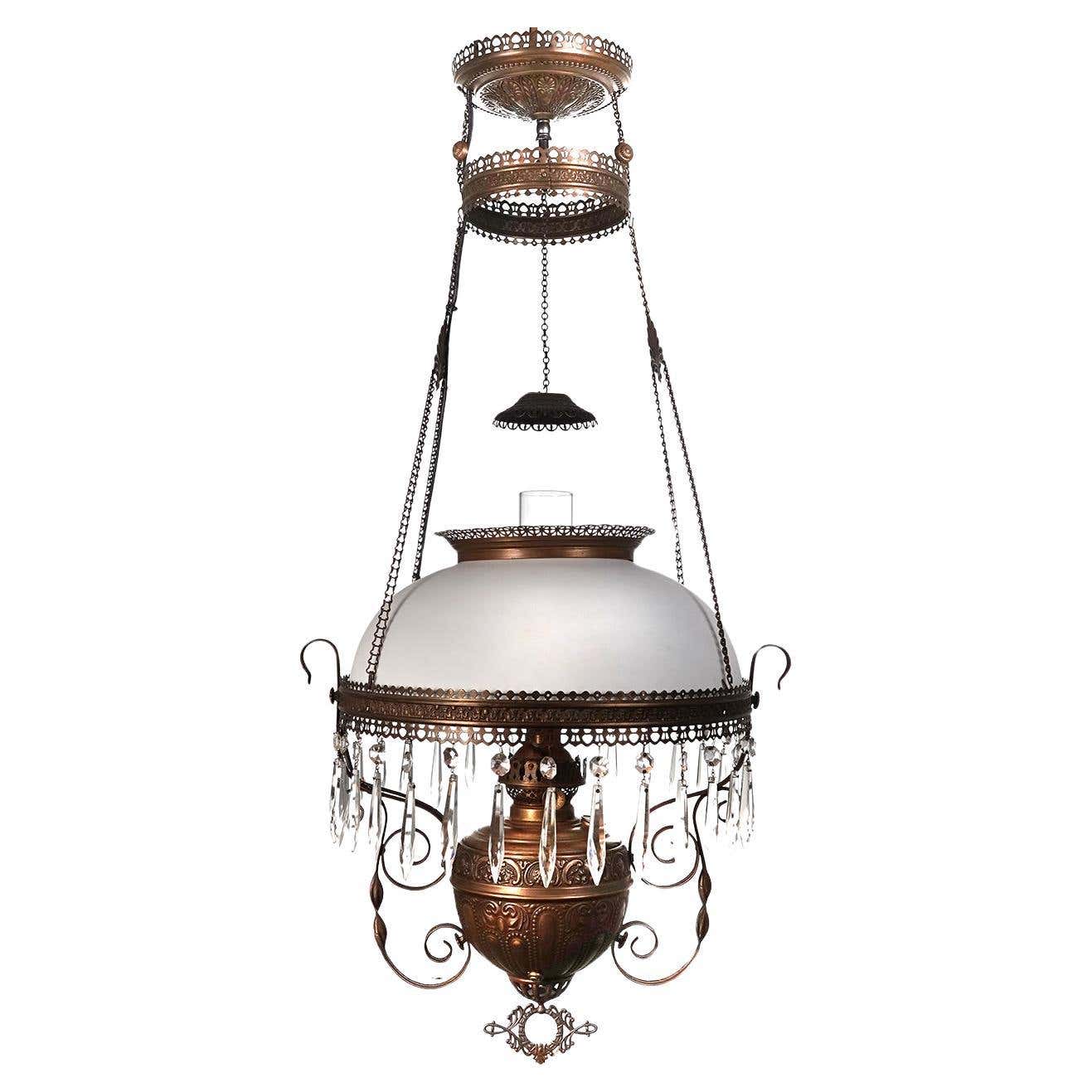 Large Decorative Victorian Oil Hanging Lamp - Newly Wired For Sale at ...