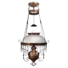 Large Decorative Victorian Oil Hanging Lamp - Newly Wired