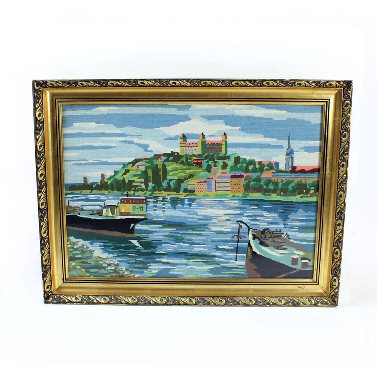 Large Decorative Vintage 1960s Wall Tapestry Art Pictured Bratislava  Scenery, Cz For Sale at 1stDibs