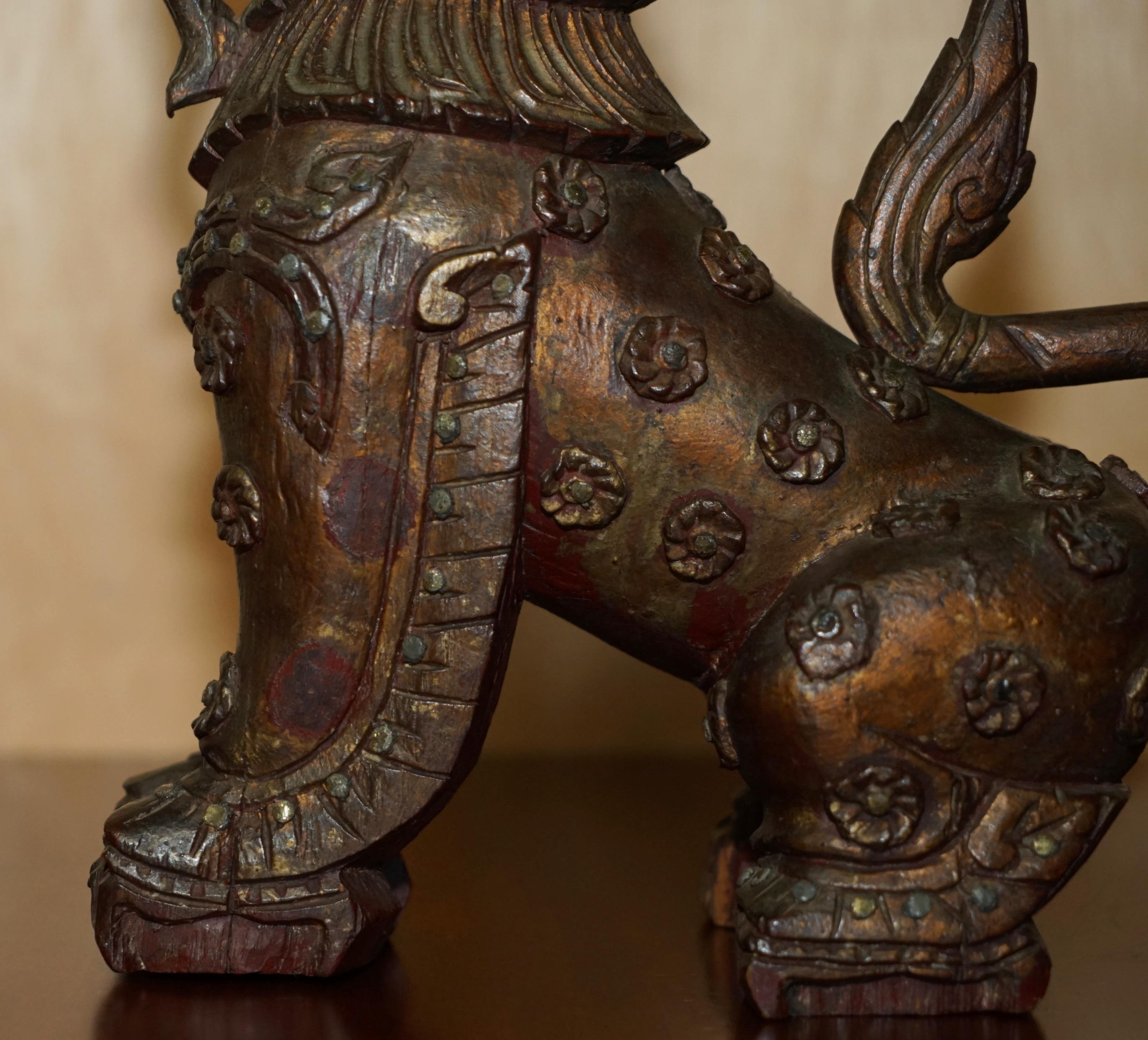 20th Century LARGE DECORATIVE VINTAGE MiD CENTURY HAND CARVED CHINESE LION FOO DOG STATUE For Sale