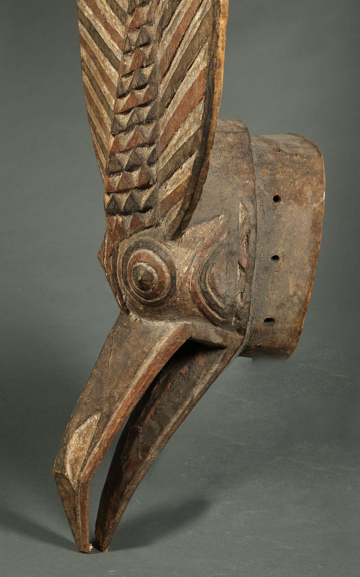 Hand-Carved Large Decorative Wood Bwa Bird Mask Burkina Faso Late 20th Century Wall Decor For Sale