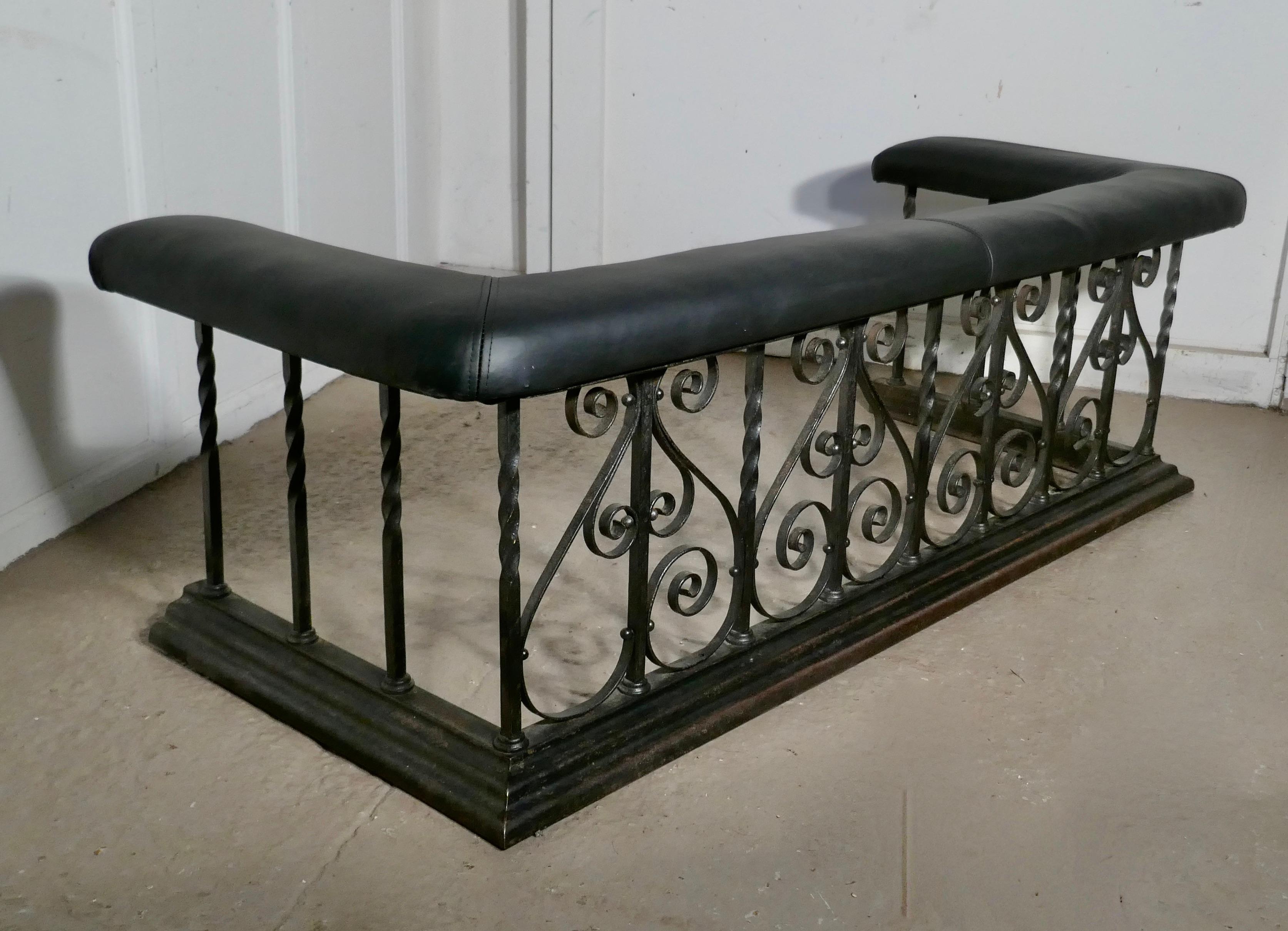 Victorian Large Decorative Wrought Iron and Leather Club Fender