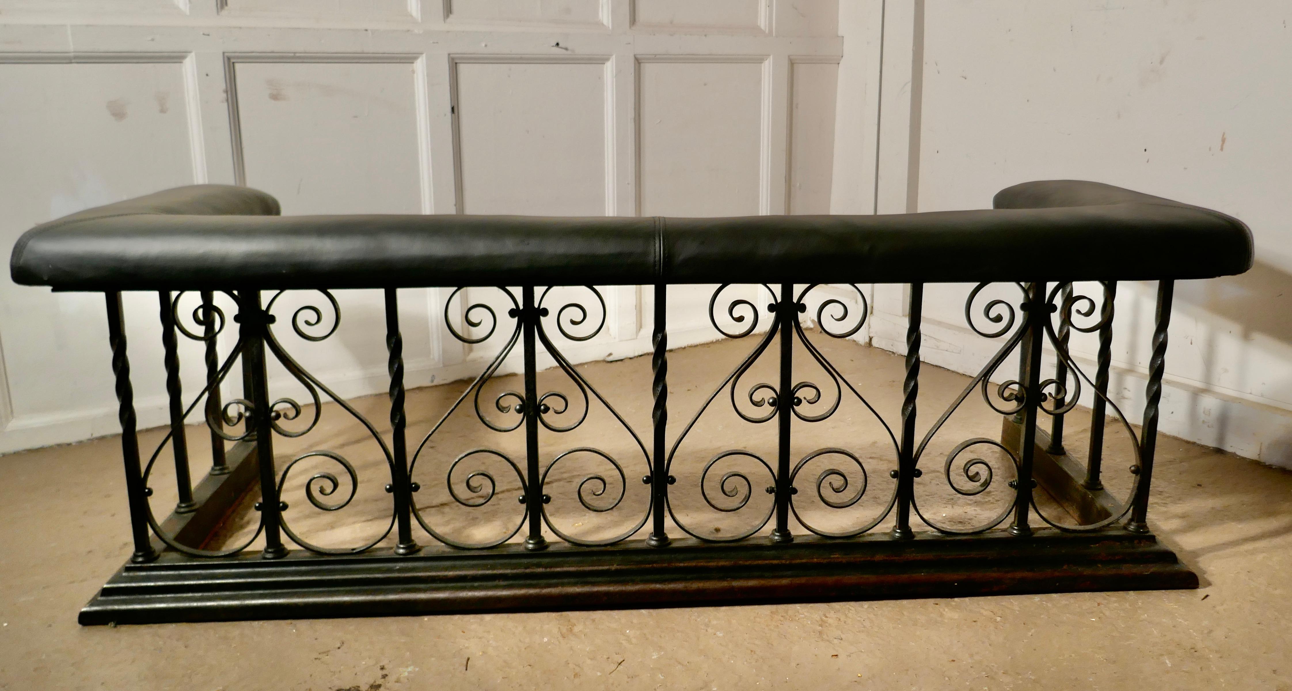 19th Century Large Decorative Wrought Iron and Leather Club Fender