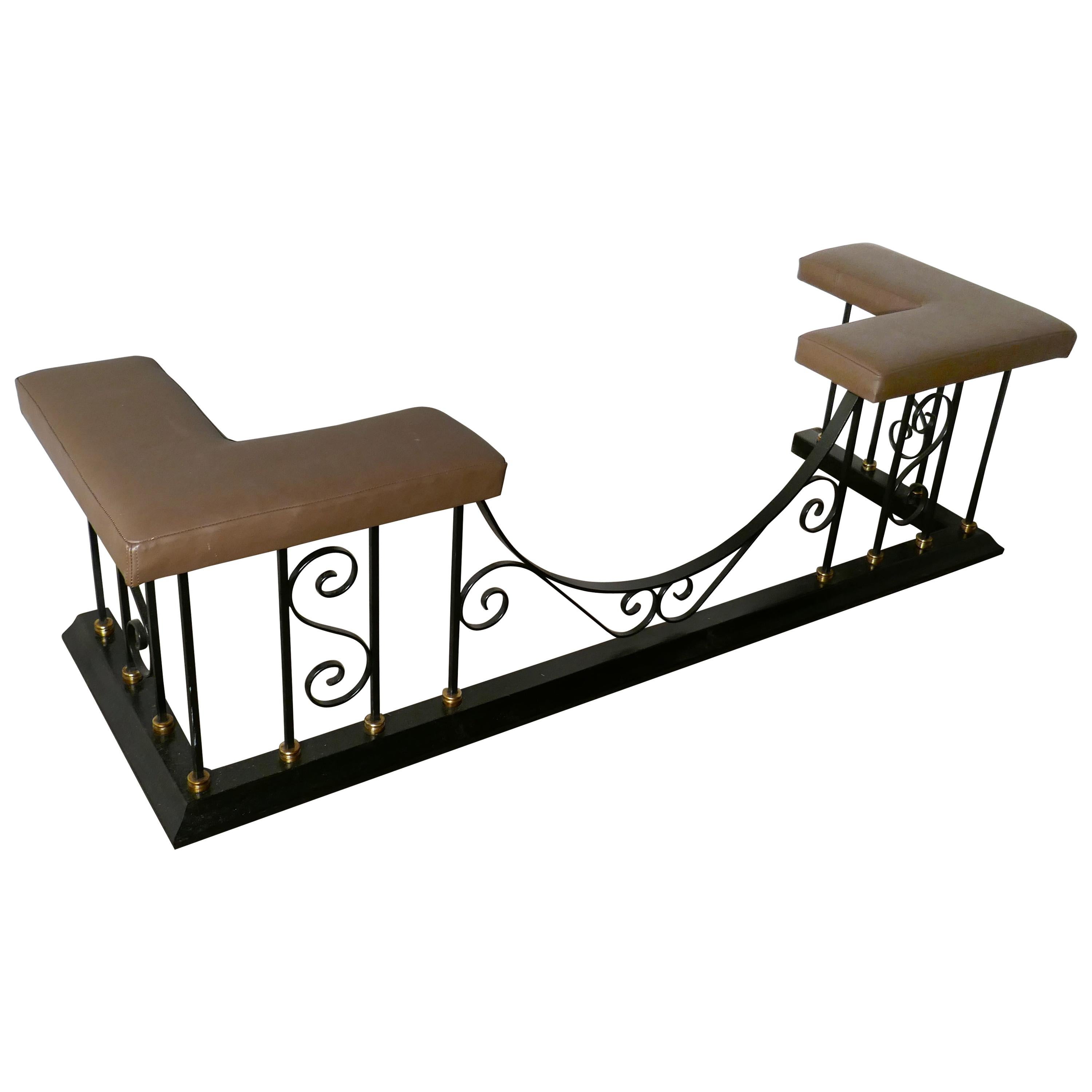 Large Decorative Wrought Iron and Leather Club Fender