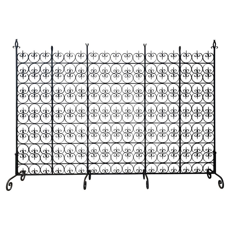 Large Decorative Wrought Iron Filigree Screen Room Divider For Sale at