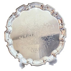 Large Decoratve Vintage Silver Plate Coronation Tray Queen Elizabeth 1952-1977