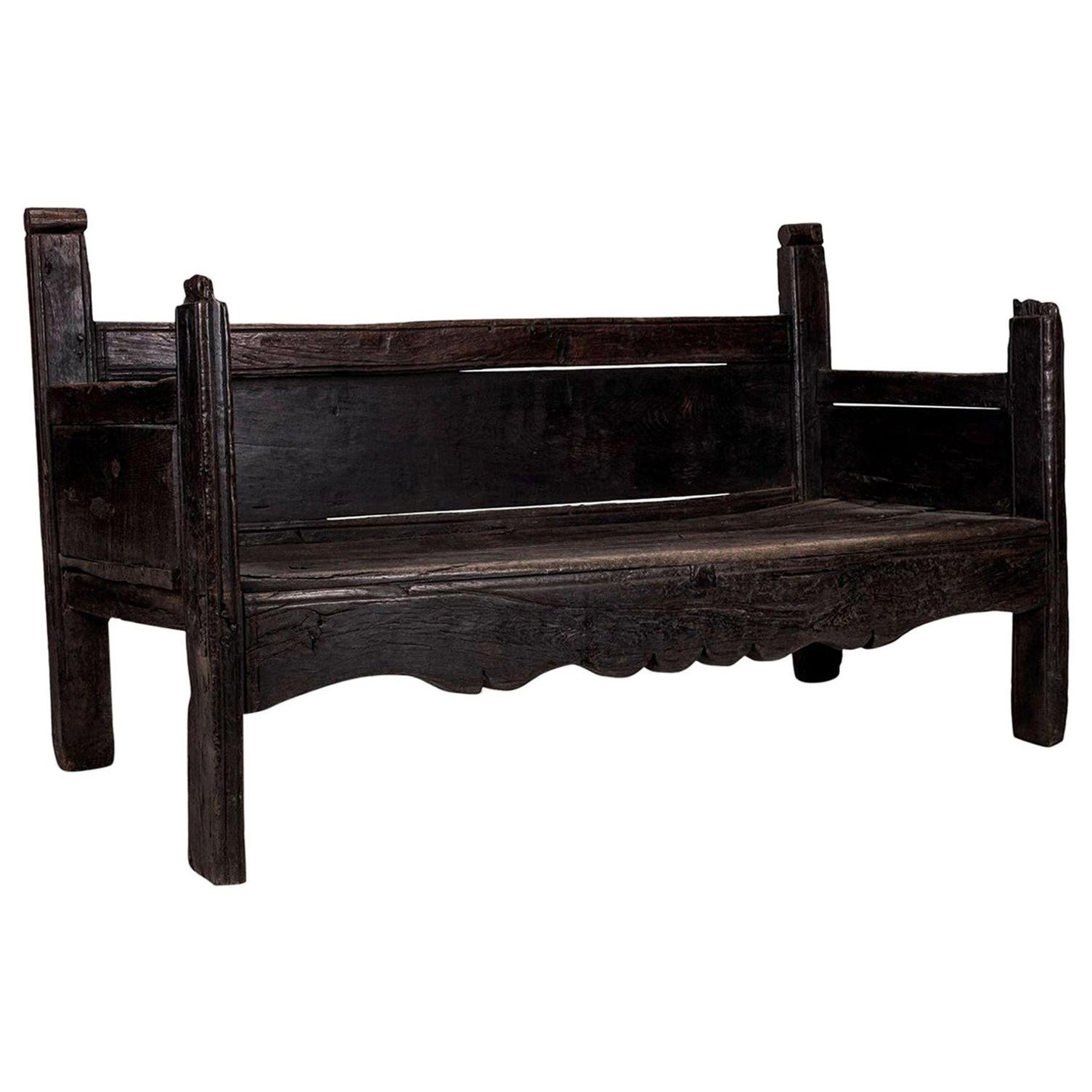 Large Deep 17th Century Spanish Oak Bench or Settee For Sale
