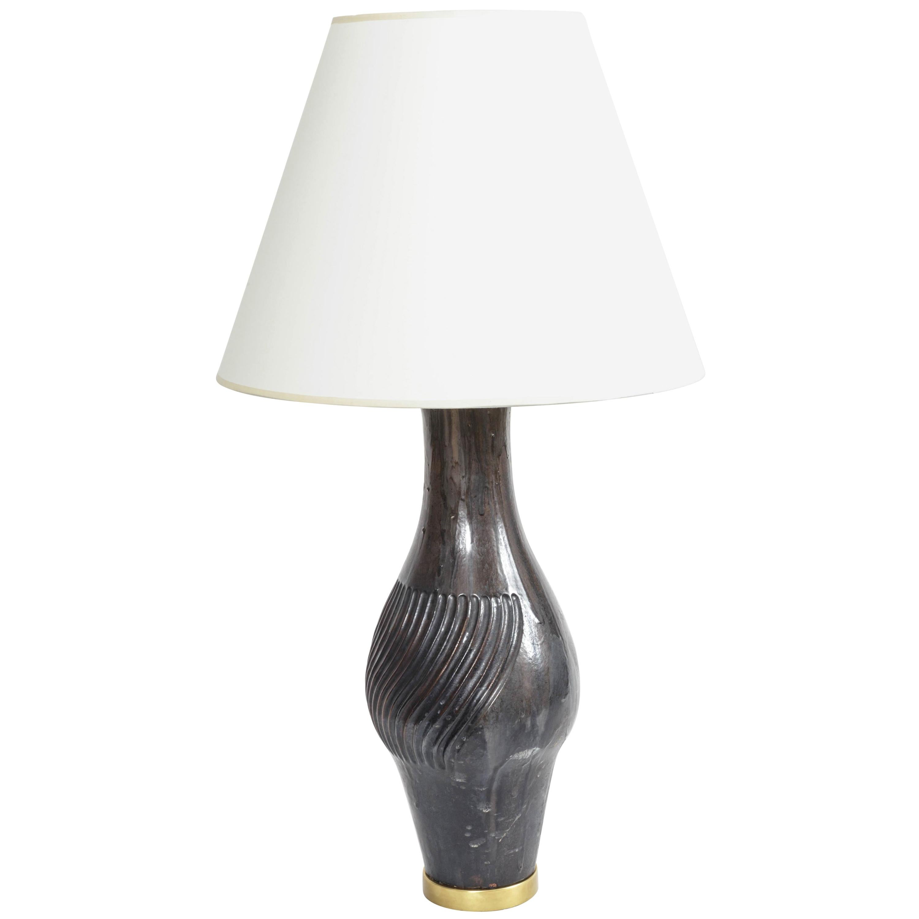 Large Ceramic and Brass Table Lamp by Marcello Fantoni, Italy, 1958 For Sale