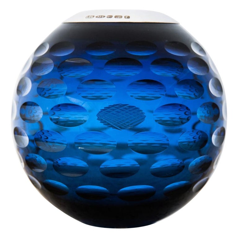 Large Deep Blue Cut Ovals Crystal Match Strike / Holder Marked British