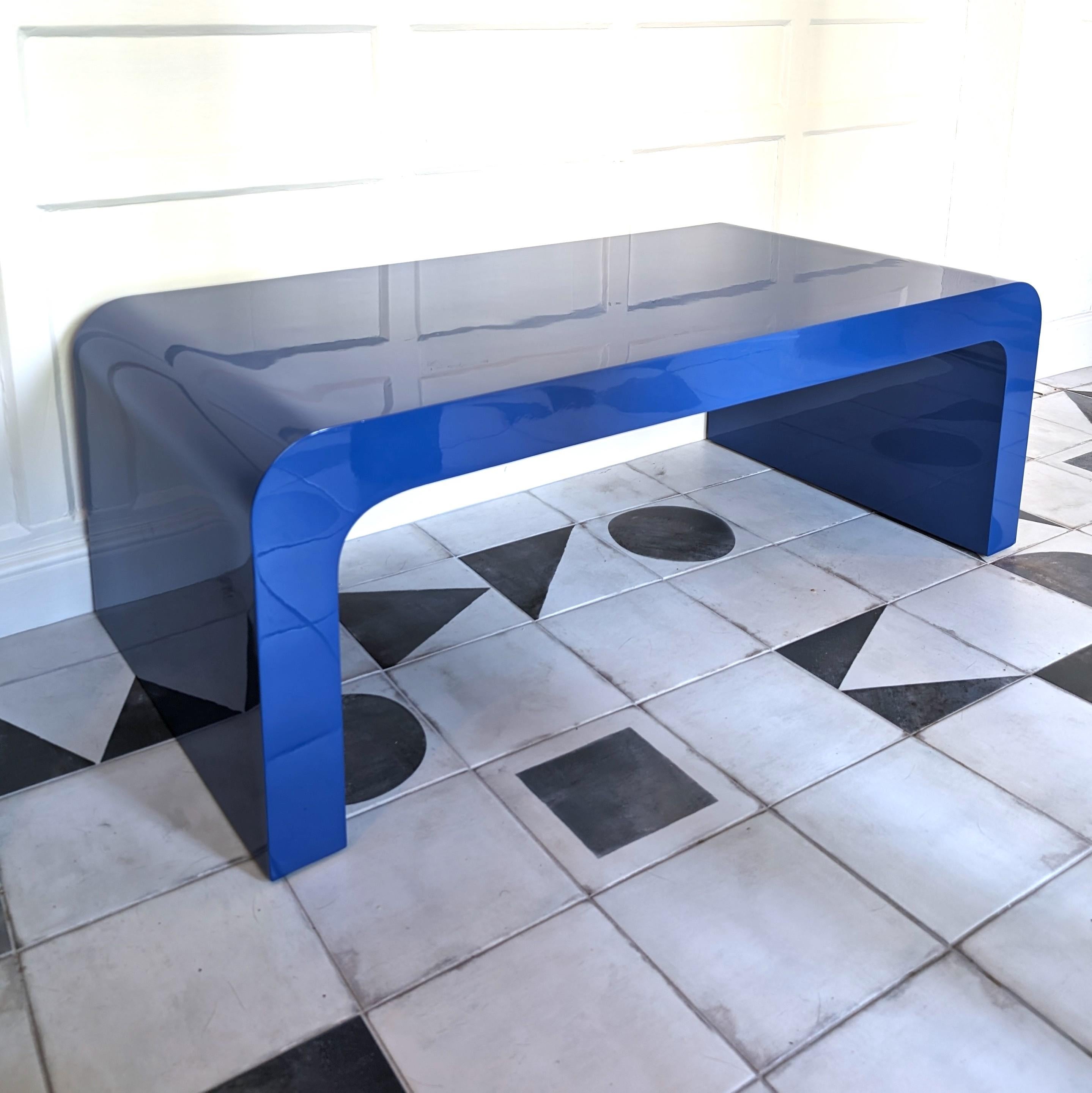 Extra large postmodern lacquered waterfall coffee table, USA 1980s. In great condition, and such an excellent vibrant colour.  
Hard to find this style of table these days.