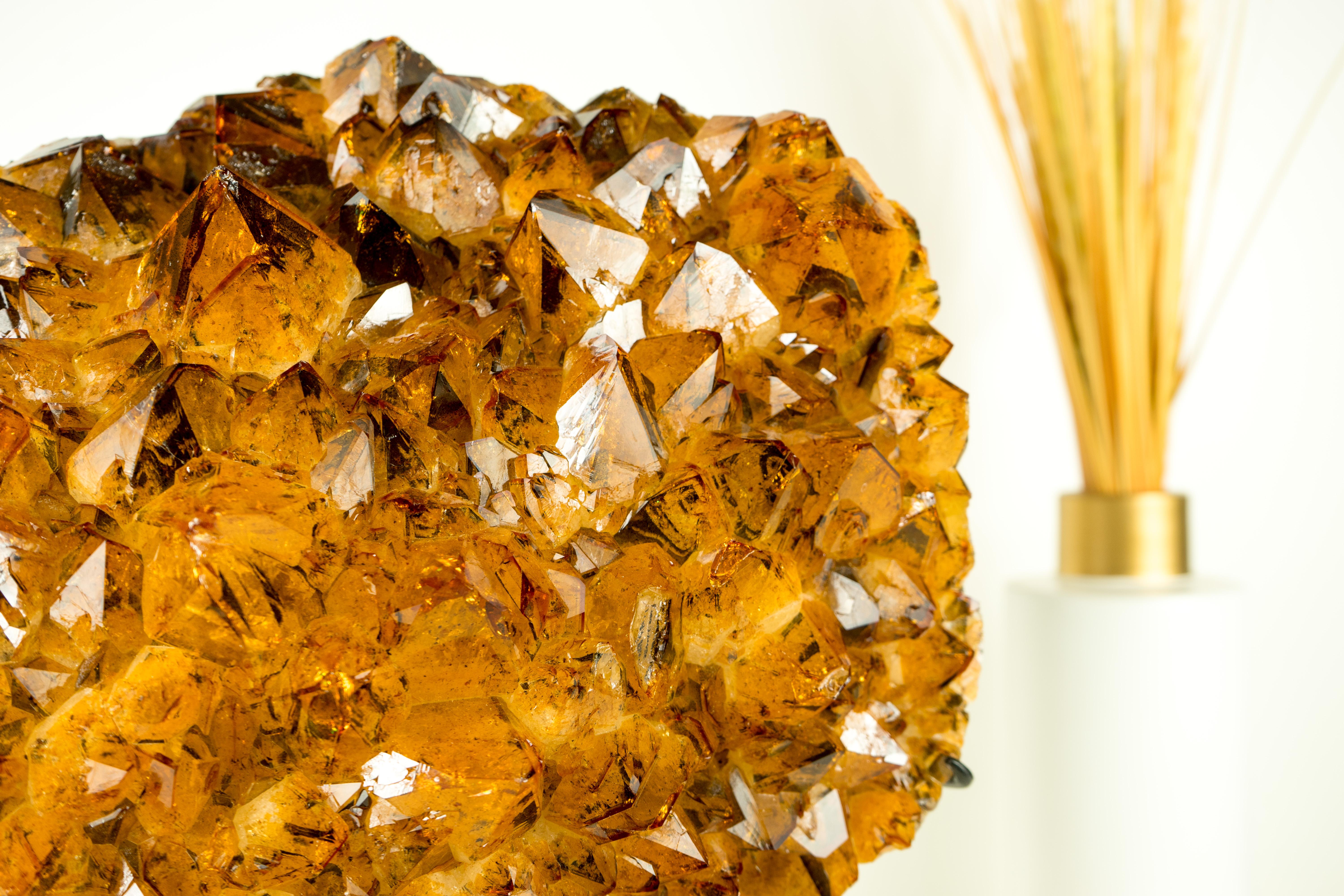 Contemporary Large Deep Orange Citrine Cluster with Rare Trapiche Citrine Points For Sale