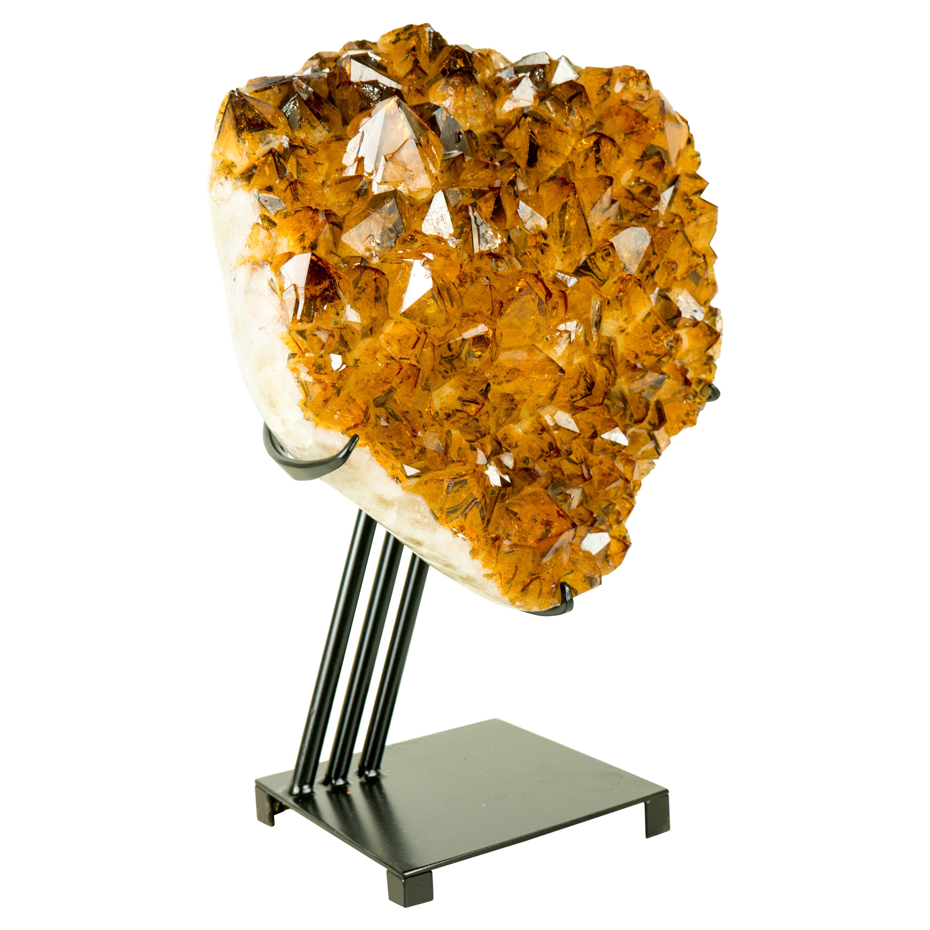 Grand grappe de citrine orange foncé avec des pointes de citrine trapiquées rares