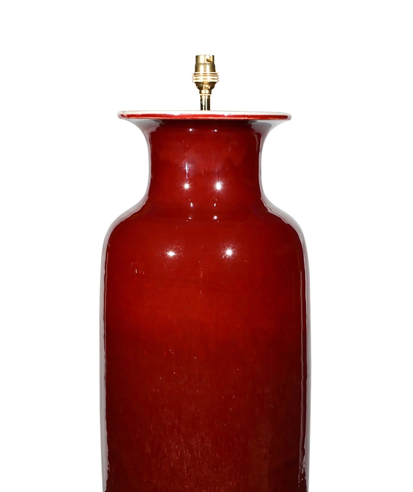 Glazed Large Deep Red 20th Century Chinese Flambé Antique Table Lamp For Sale