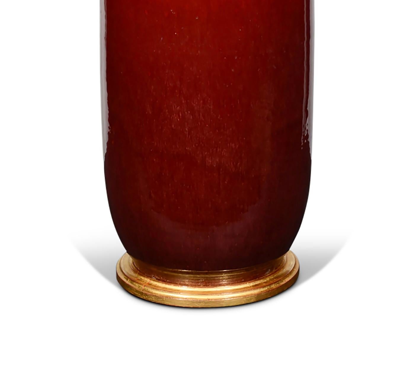 Ceramic Large Deep Red 20th Century Chinese Flambé Antique Table Lamp For Sale