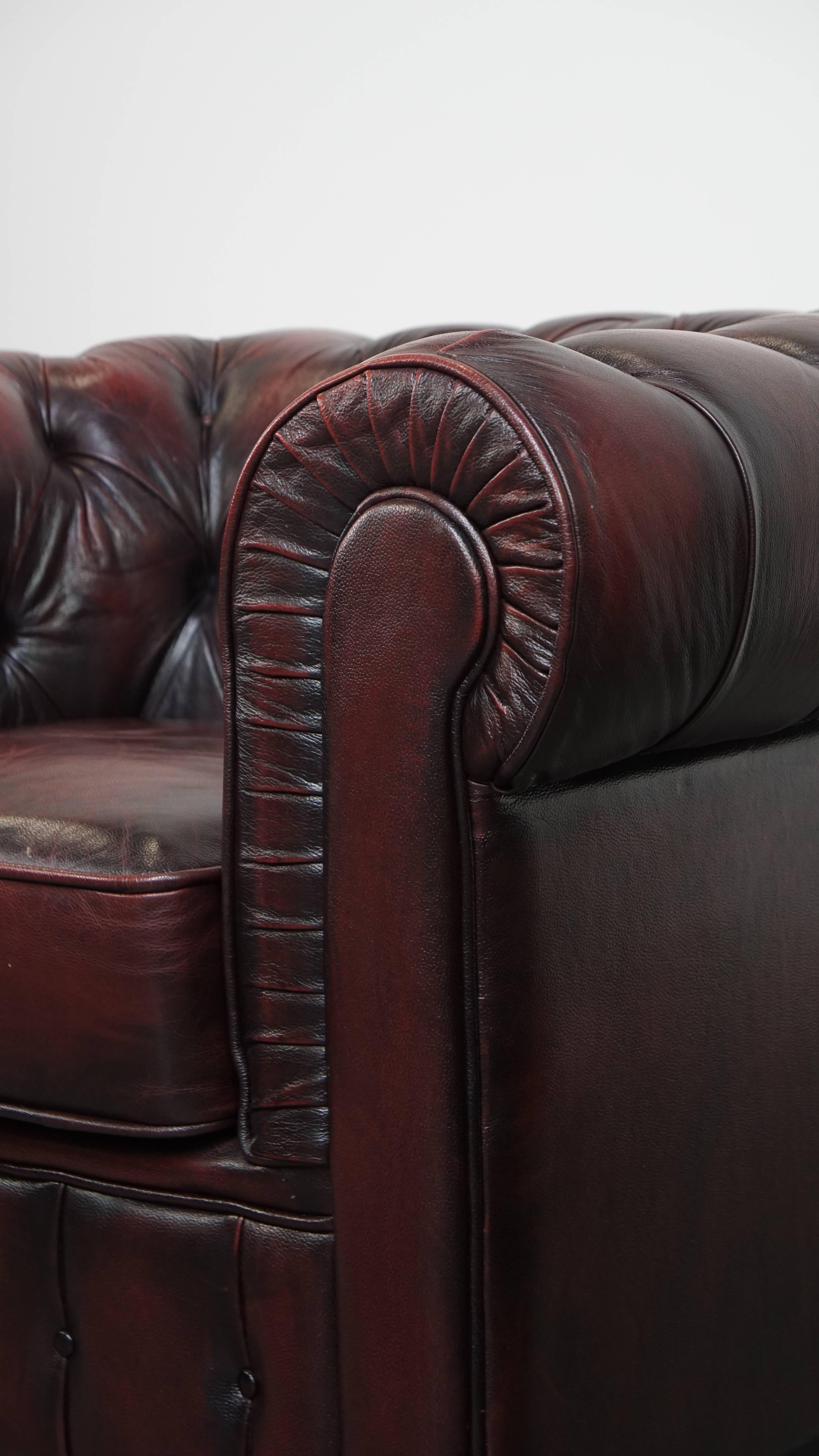 Sedia da club Chesterfield in pelle di vacchetta rosso intenso in vendita 4